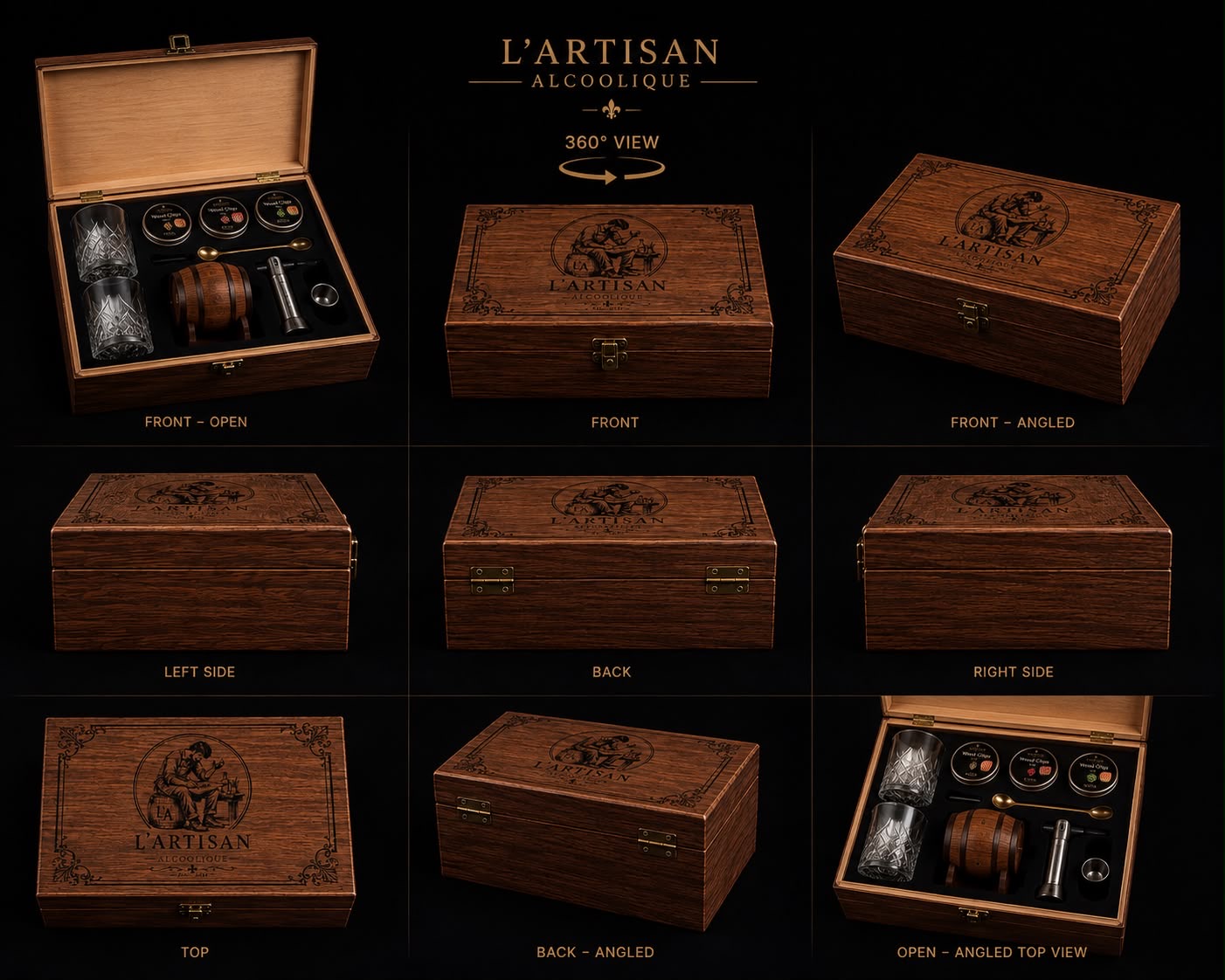 The L'Artisan Signature Kit shown from every angle — a 360° view